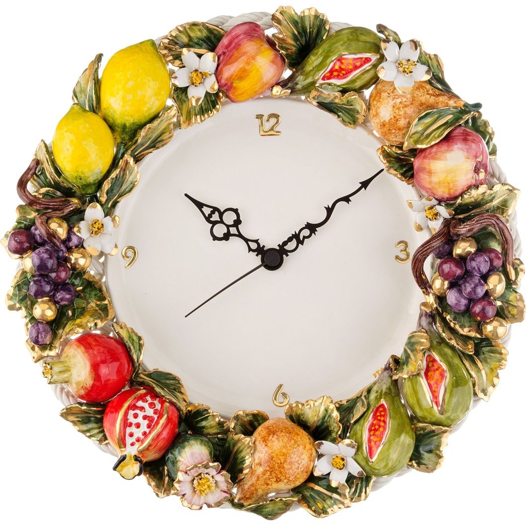 Фруктовый час. Часы из керамики. Часы "на кухню". Часы с фруктами. Часы с фруктами на кухню.